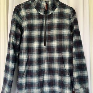L.L. Bean Women’s Zip-Up Flannel Jacket in Green, Black and White Plaid